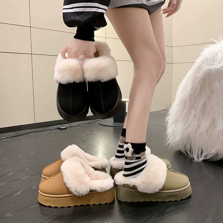Волосатые тапочки женские наружные носить 2023 осень-зима новые толстые подошвы с половиной тапочек плюшевые пушистые наружные домашние хлопчатобумажные туфли