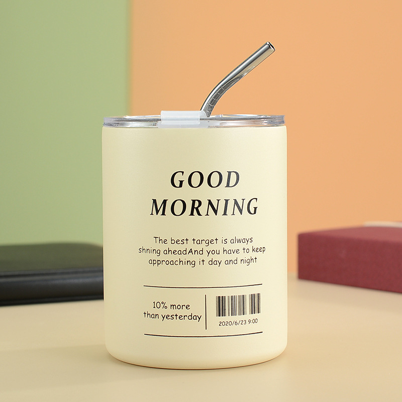 Taza de café de acero inoxidable Taza de café con leche americana Taza de vacío de paja de mantenimiento en frío Taza de agua portátil de café portátil estadounidense de hielo