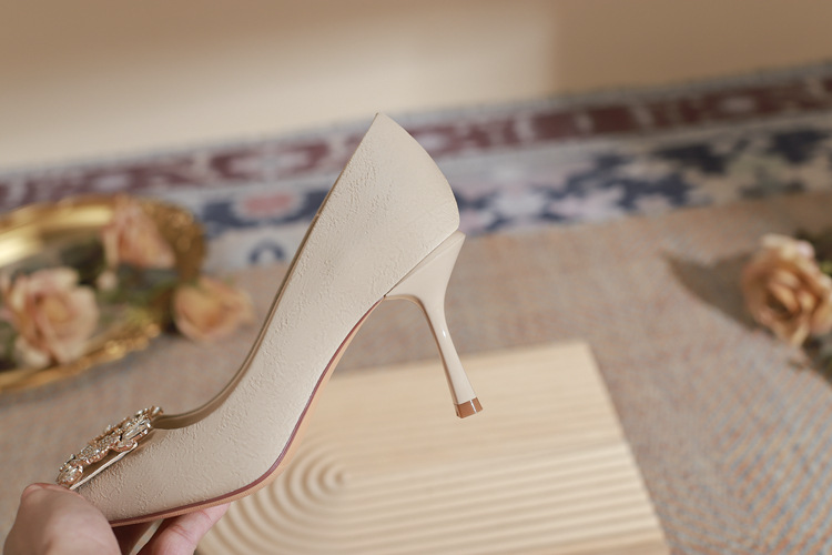 Black Stiletto Heel Pumps With Rhinestone Square Buckle And Sharp Toe_voghion.com