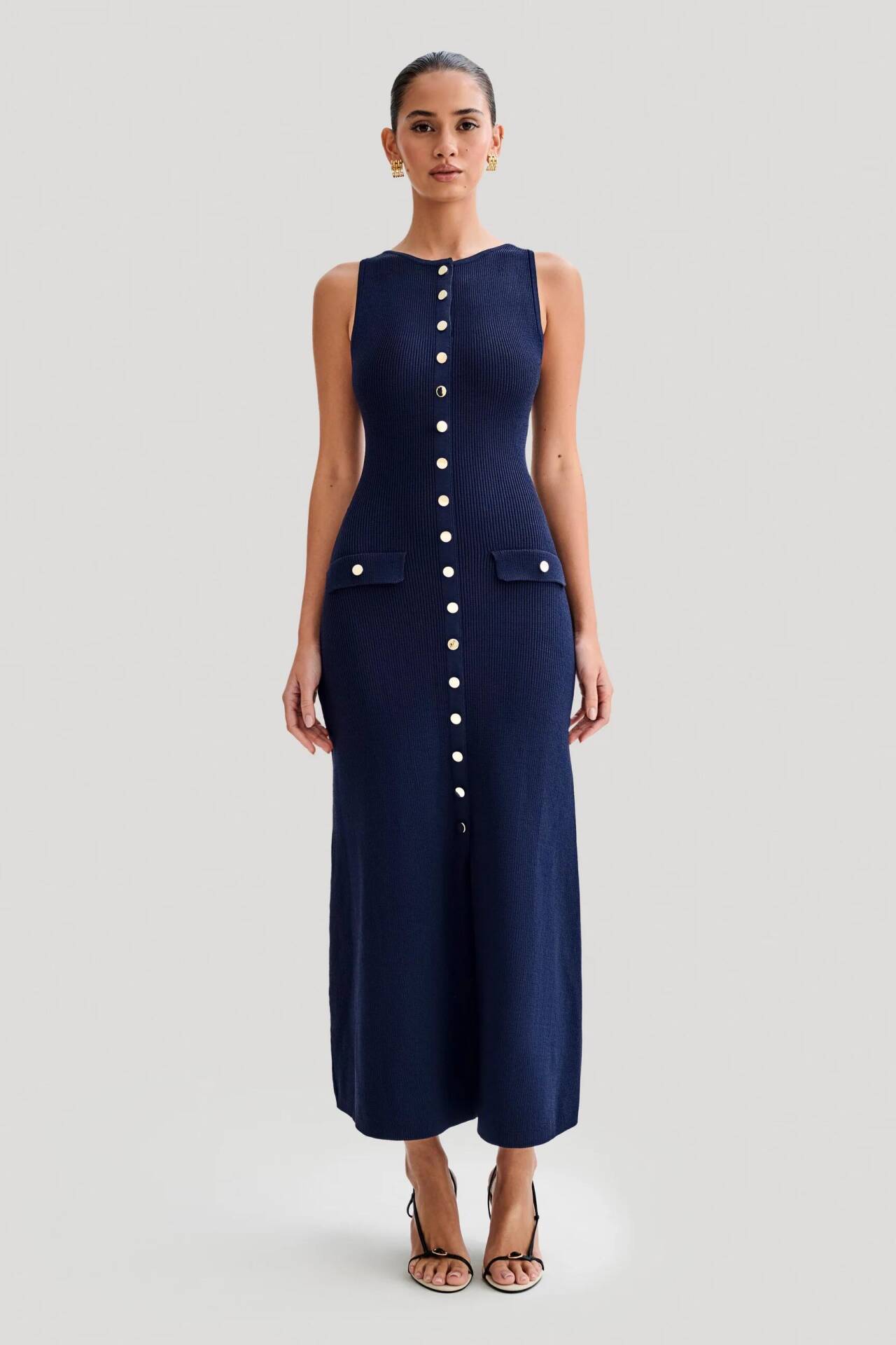 Ärmelloses Schmales Strickkleid Mit Rundhalsausschnitt Damen_voghion.com