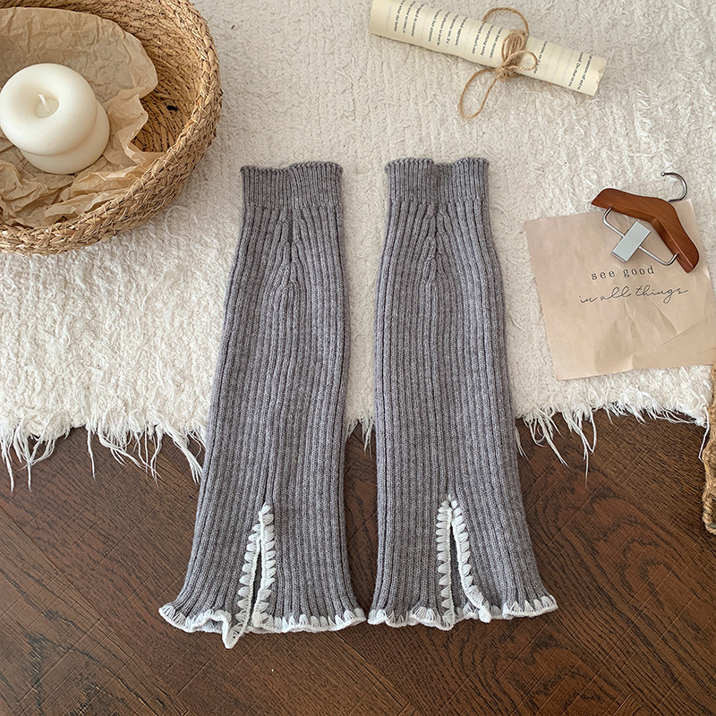 Scaldamuscoli Bootshang Calzini di cotone per donna Autunno e inverno Calzini di lana spessa Coprigambe Retro Aperto Colore abbinato Calzini pesanti caldi al polpaccio_voghion.com