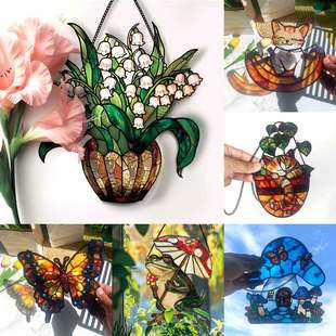 TYU728-755 Cross-border Green Plant Potted Animal Acrylic Pendant Window Porch Home Decoration Chain Listing