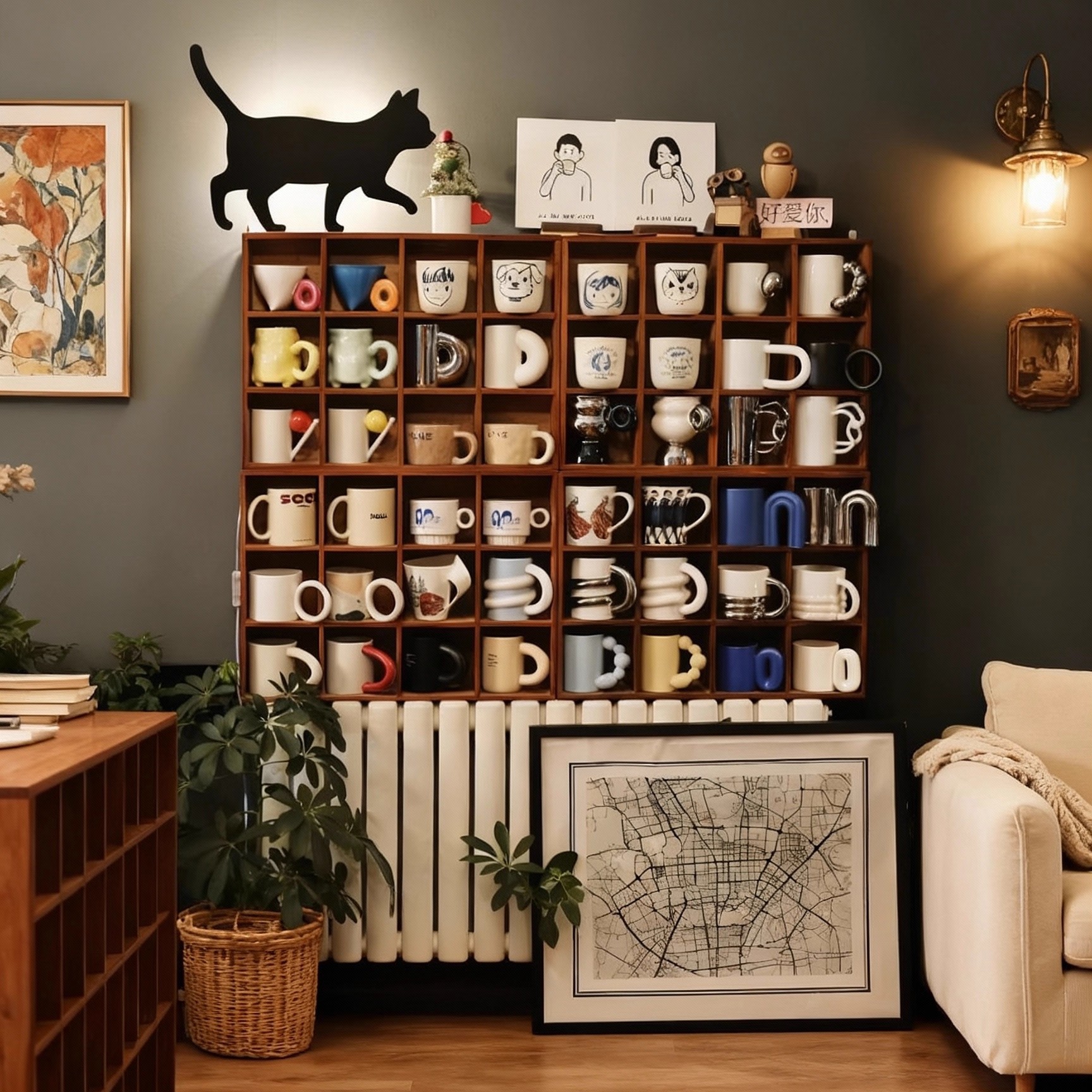 Taza de té de madera sólida estante de exhibición de sala de estar estante de exhibición de pared doméstico estante de almacenamiento de pared estante de sala de té chino estante de Bogo