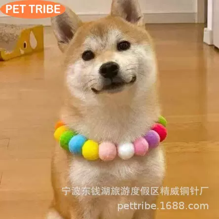 厂家直供宠物毛绒项圈狗狗毛球项链泰迪八哥金毛柴犬pet collar