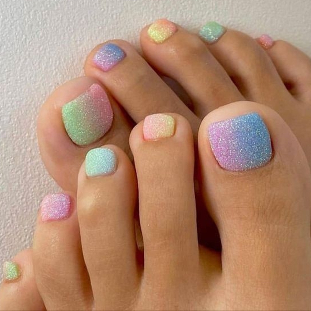 Chicas calientes, brillo arcoíris, uñas, polvo azul simple, cielo estrellado, impresión de color, uñas, uñas de venta caliente en Europa y América