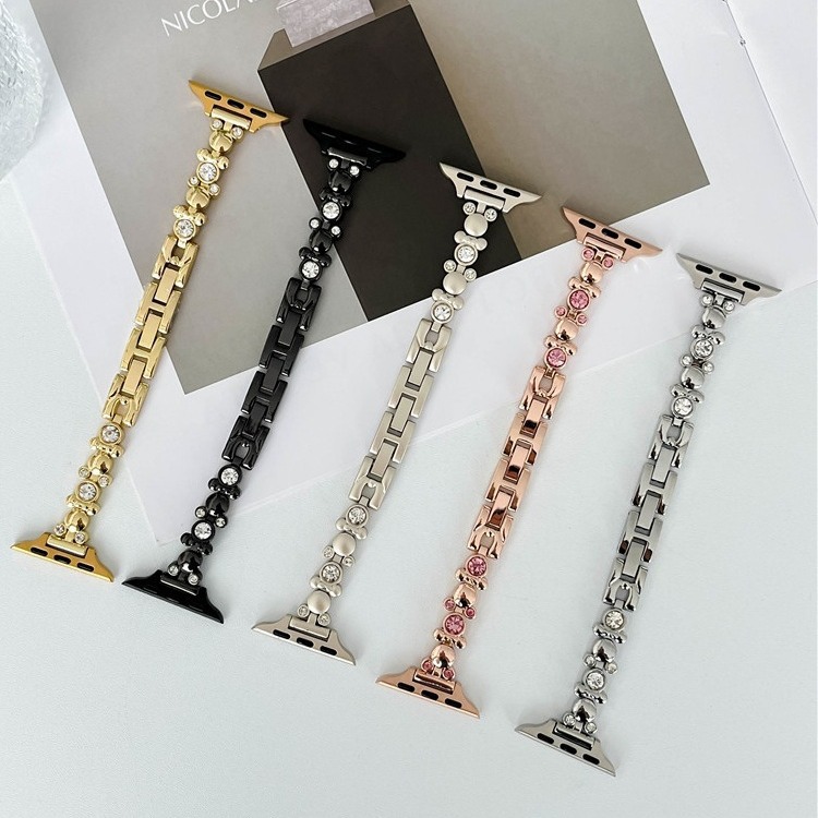 Suitable for Iwatch9/8 Cute Bear Diamond Metal Apple Watch 987 Generation Smart Watch Strap Summer