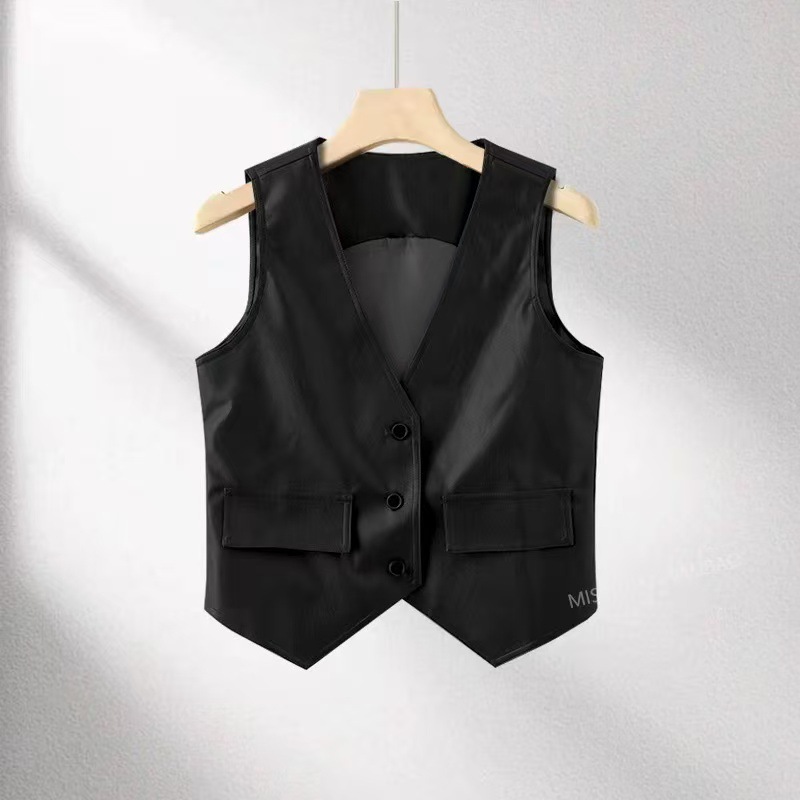 Primavera y otoño Chaleco de cuero sin mangas de las mujeres 2022 nueva moda compleja suelta pu Chaleco Corto marrón primavera desgaste exterior