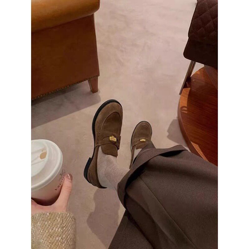 Giày lười nữ mũi tròn da lộn , đế 3 cm — Da lộn màu nâu nâu (3cm ) còn hàng, Da ngựa đen (3cm ) còn hàng
