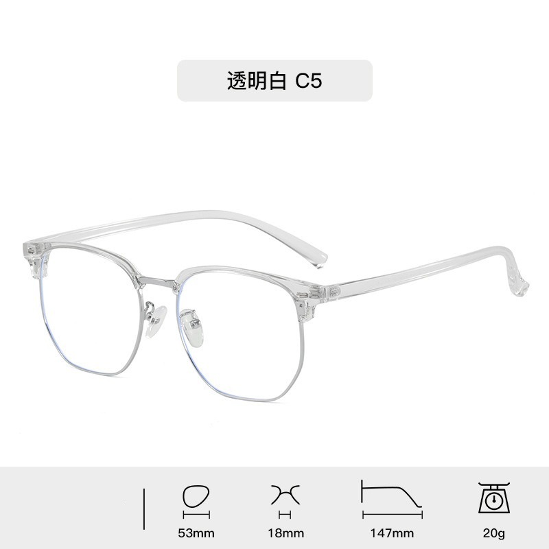 Retro Harajuku gafas de viento TR90 medio marco de gafas de luz metálicas para mujeres miopía puede equiparse con un marco de gafas anti-luz azul para hombres