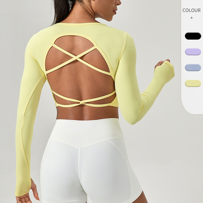 European and American Style Tight-Fitting Long-Sleeve Yoga Top with Chest Pads, Cross-Back Design, Quick-Dry Running and Fitness Clothing 52560 European and American Style Tight-Fitting Long-Sleeve Yoga Top with Chest Pads, Cross-Back Design, Quick-Dry Running and Fitness Clothing 52560