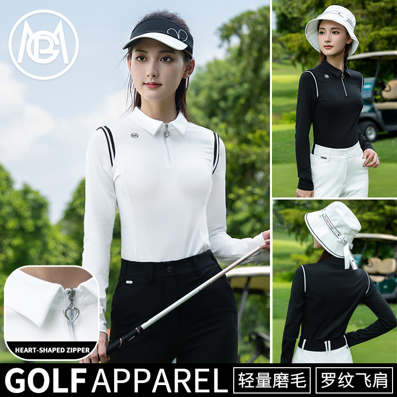 Pgm Golf Women's Clothing Autumn and Winter New Women's Long-Sleeved Polo Tops Women's Pants Brushed Clothing Set