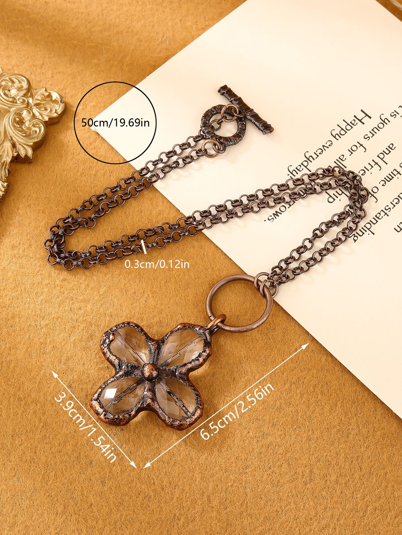 Four-leaf Clover Pendant Necklace For Women In Bronze Tone_voghion.com