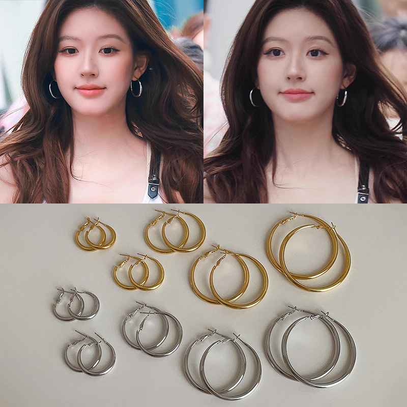 Let Me Dazzle Zhao Lusi and Xu Yan with the Same Style of Earrings, Glossy Metal Earrings for Women, Simple and Elegant, Versatile Earrings