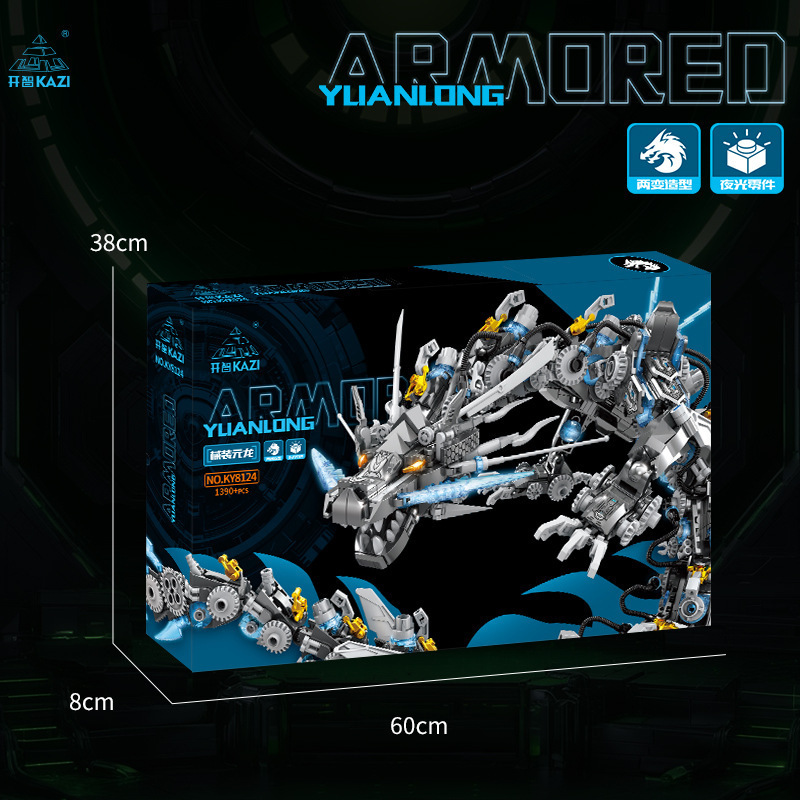 KaiZhiKY8124 armado YuanDragon dos cambios de máquina luminosa mecha Le transfronteriza de alta inteligencia de ensamblaje de bloques de construcción juguetes para hombres