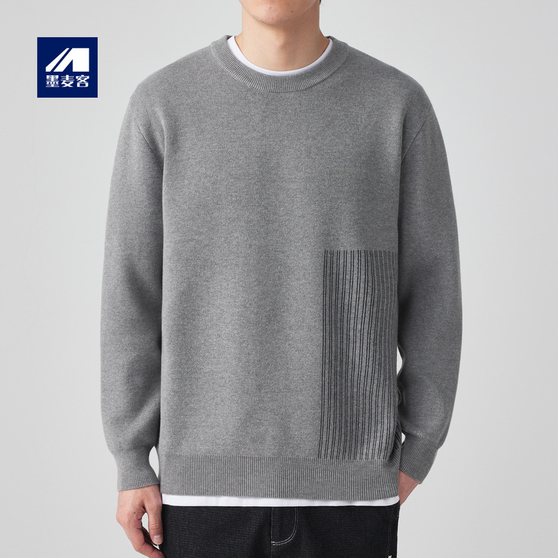 Mo Maike Men's Striped Contrast Color Knitted Sweater Men's 2025 Autumn New Round Neck Self-Heating Men's Sweater 20475
