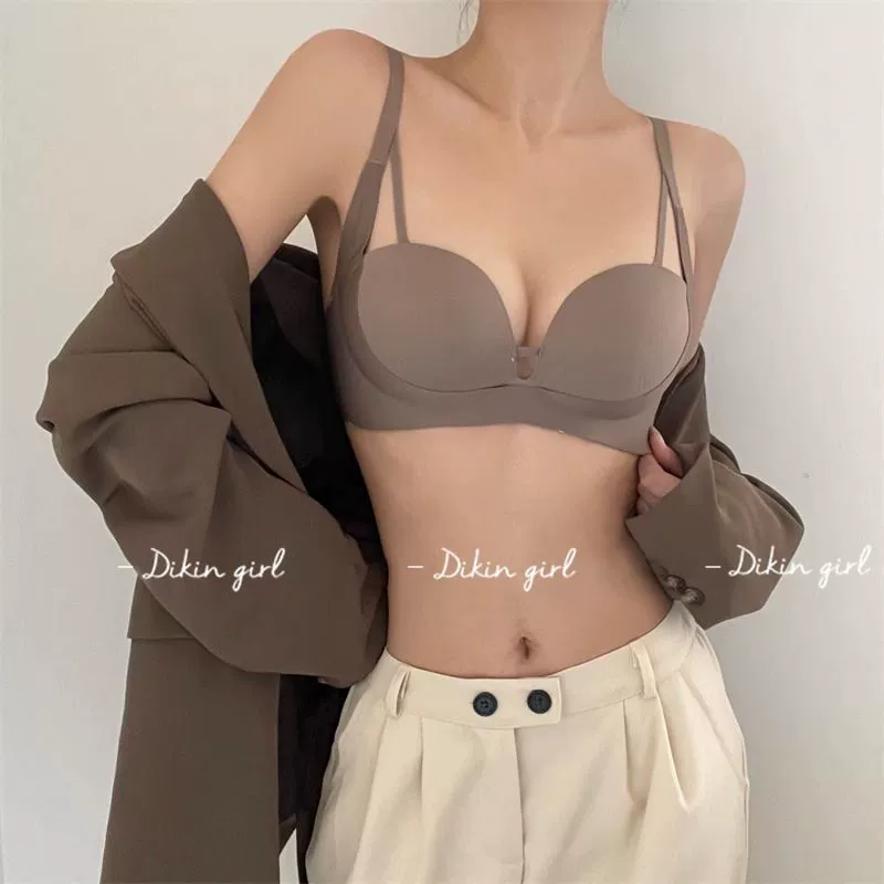 Push up bra, non-slip supporting bra top, glossy wireless bra, underwear, set