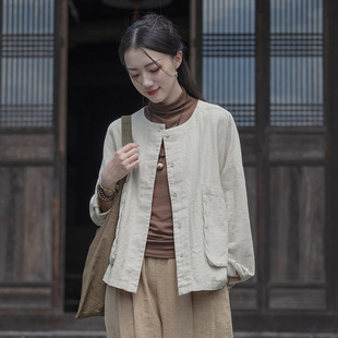 25 New Autum Cotton and Linen Women's Clothing Ramie Sand-Washed Artistic Tops Cardigan Long-Sleeved Women's Loose and Versatile Jackets
