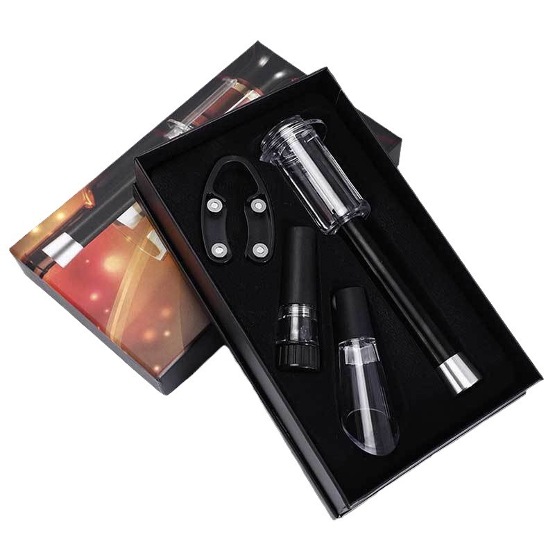 Traje de abridor de botellas de presión de aire transfronterizo cilindro de tubo de aluminio juego de vino de cuatro piezas traje de caja de regalo fabricante de abridor de botellas de vino