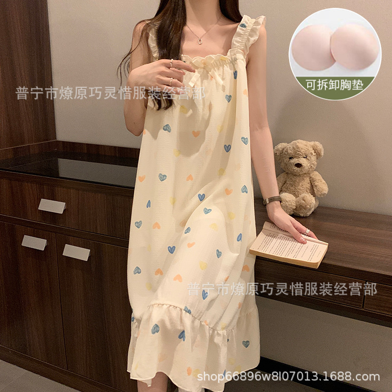 Pijama de cabina para mujeres polvo de cereza de verano algodón trenzado cojín de pecho pijama largo viento rojo de primavera y verano ropa para el hogar