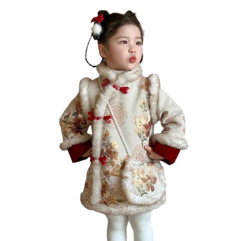 Niñas gruesas falda cheongsam otoño invierno 2025 nuevo estilo chino chino chino vestido de estilo nacional niños grueso vestido de Año Nuevo image 6