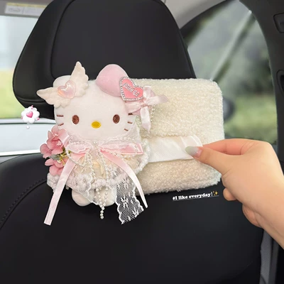 Cute Kitty Car Tissue Box 2026 New Model, Hanging on the Rear Headrest, High-end Style for Women (Car tissue box/set) - peach-cheese-kitty-headrest-tissue-box