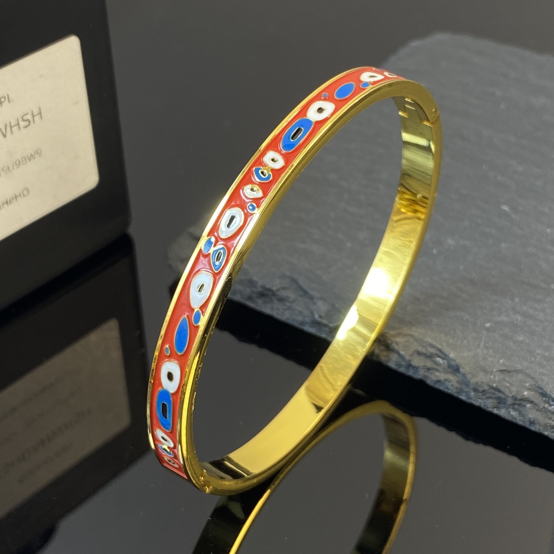 Pulseras de acero de titanio de estilo retro goteo de aceite de color abstracto hermoso color contrastante no se desvanecen combinación de pulseras mujeres