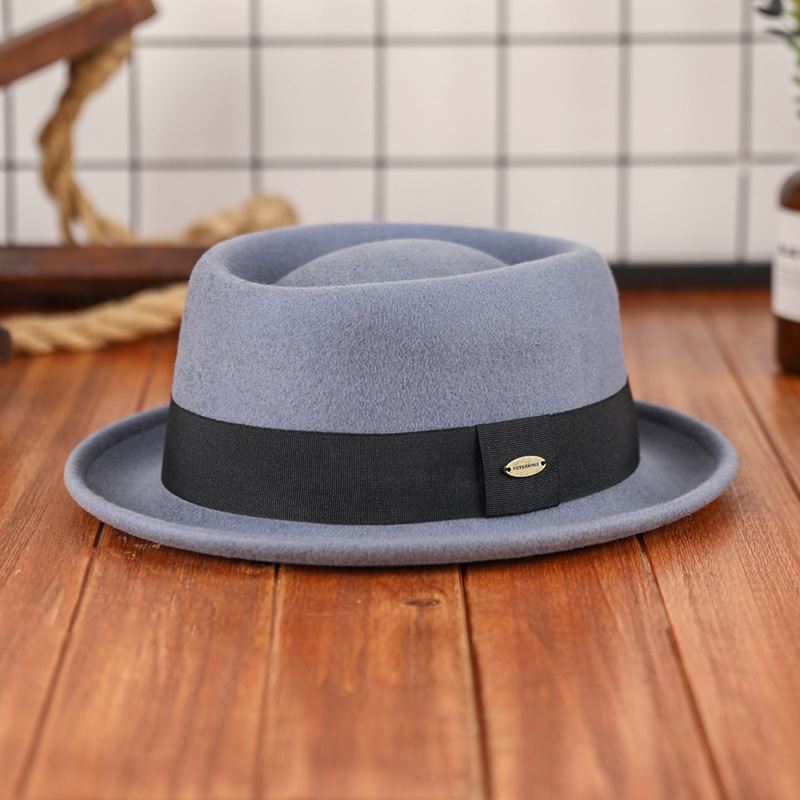 Otoño e invierno nuevo sombrero de lana pura cóncavo-convexo superior moda cálida cinta retro estilo británico gentleman sombrero de fieltro francés