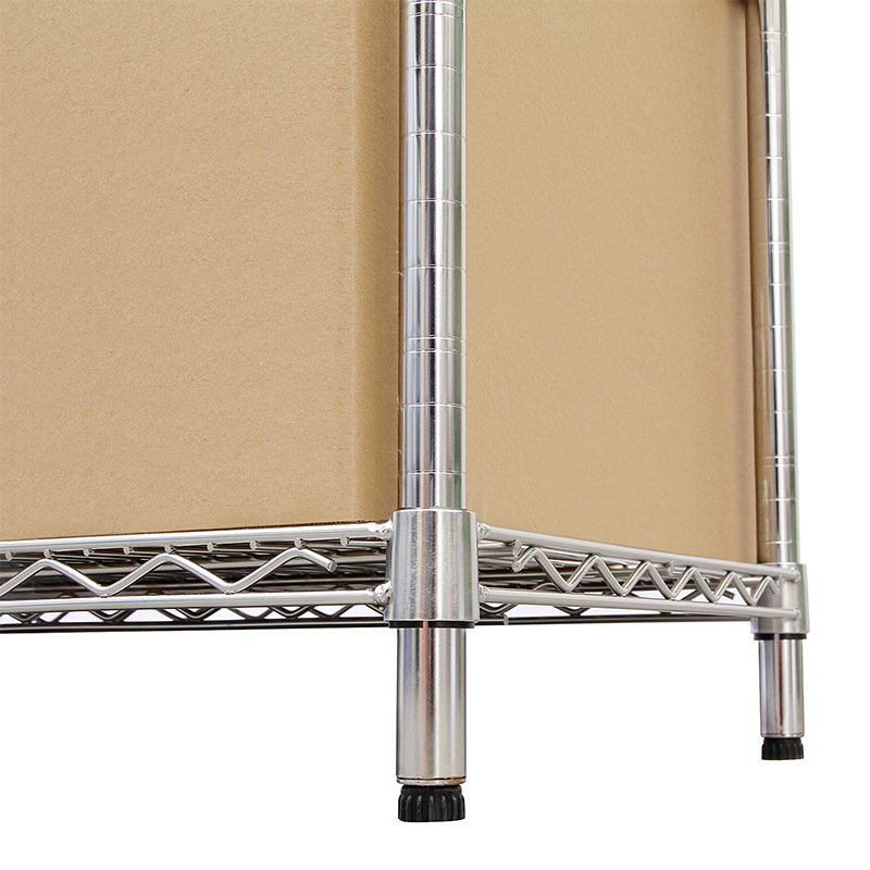 Steel wire mesh shelving, metal frame, mobile chrome-plated exhibition display stand with wheels, warehouse wire rack, and hollowed-out storage shelf