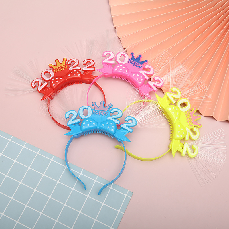 2022 Cross border new pattern luminescence Hair hoop Plastic Hairpin new year happy Flash Toys Night market Stall wholesale