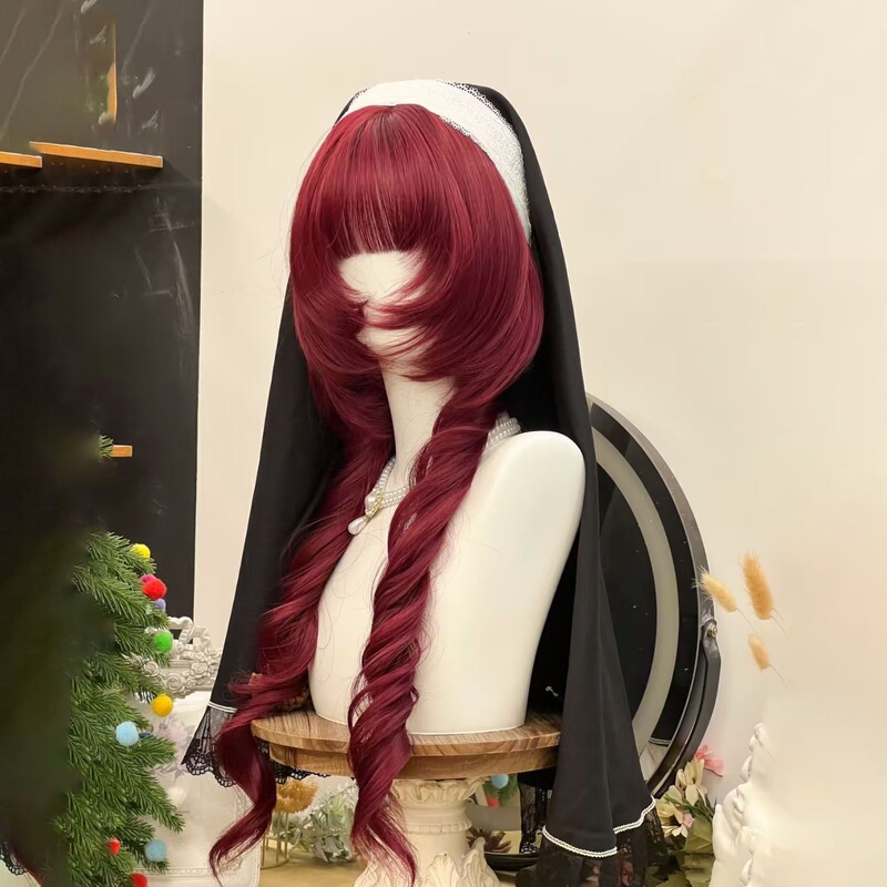 Wig for Women with Layered Design to Modify Face Shape, Specially Mixed with Burgundy Subculture Jellyfish Head, Personalized Full Natural Full Headgear