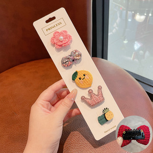 Hermosos clips de cabello de color para niños coreanos de alto nivel sensación de arco de niñas bolsa de tela no daña clips de cabello de bebé