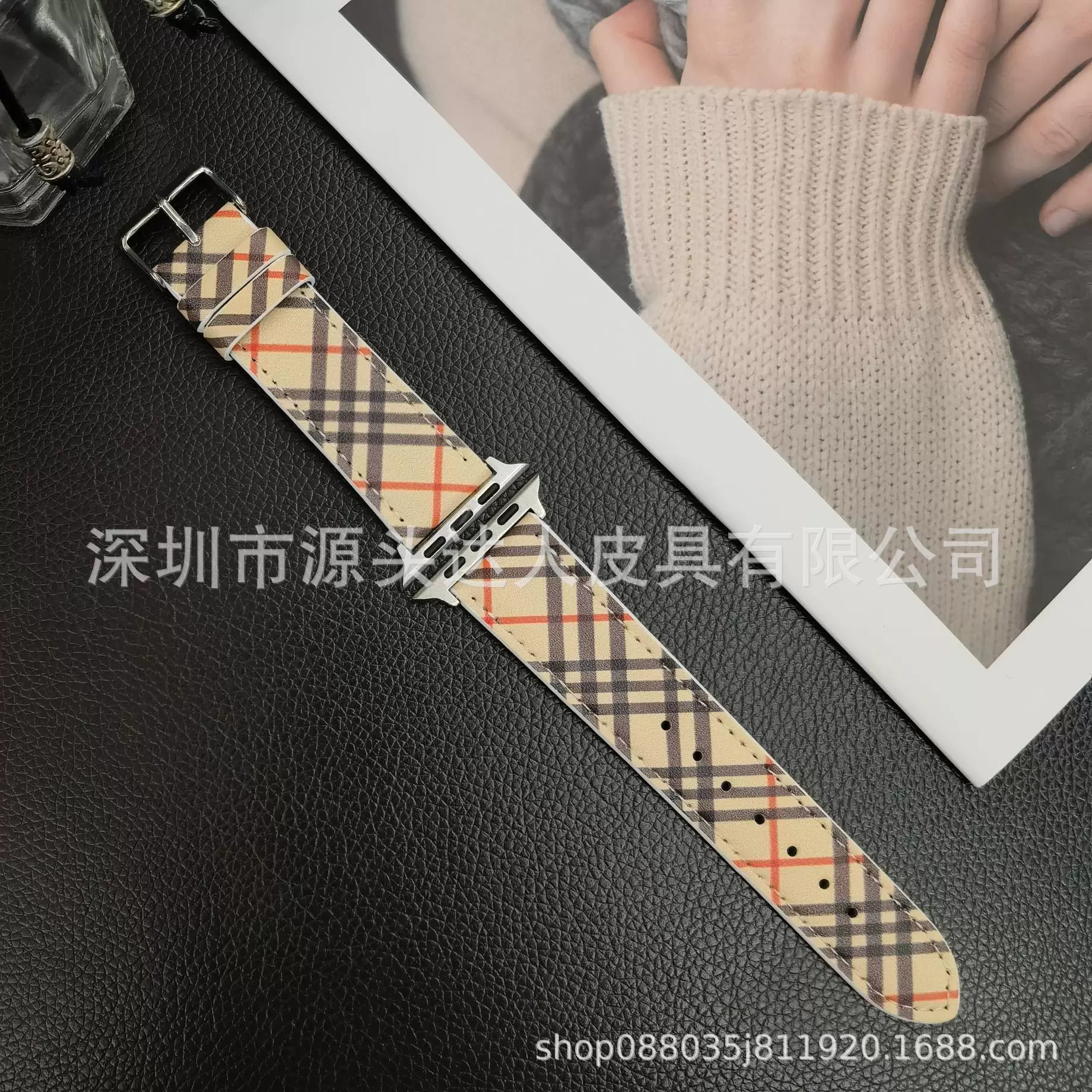 Подходит для Burberry клетчатый кожаный ремешок для часов Apple iwatch38/40/41/42/44/45/49 мм