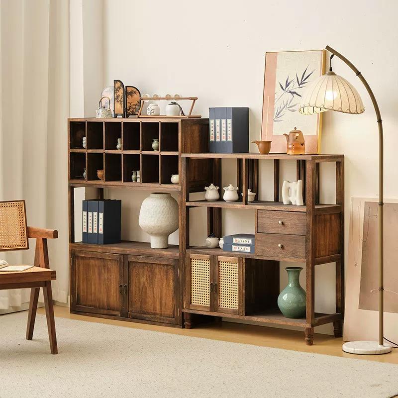 Новый шкаф для демонстрации из цельного дерева в китайском стиле, домашняя книжная полка, небольшой чайный шкаф, новый буфет, стеллаж для хранения в прихожей.
