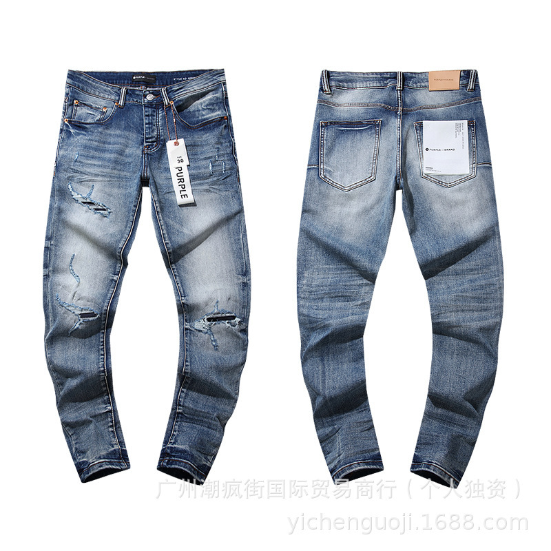 クロスボーダーヨーロッパとアメリカのパープルブランドストレートジーンズウォッシュレトロリッピングハンサムアメリカンコレクション|undefined