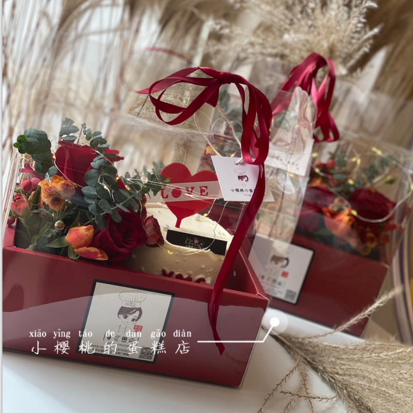 Caja de regalo de pastel de flores para el día de San Valentín Caja de regalo de mano Caja de regalo de flores portátiles transparentes Caja de regalo de flores de mano