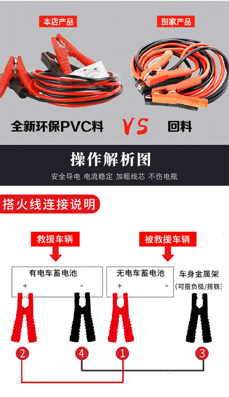 Car Battery Jumper Cables, Pure Copper Battery Connection Cables, Alligator Clip Jumper Cables, Car Jump-Start Cables