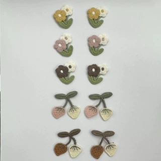 厂家批发diy双花朵带叶卡通草莓布标水溶五瓣花头饰袜打底裤装饰