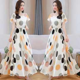 波点超仙连衣裙女生夏新款中长款大摆短袖长裙仙女沙滩裙跨境女装