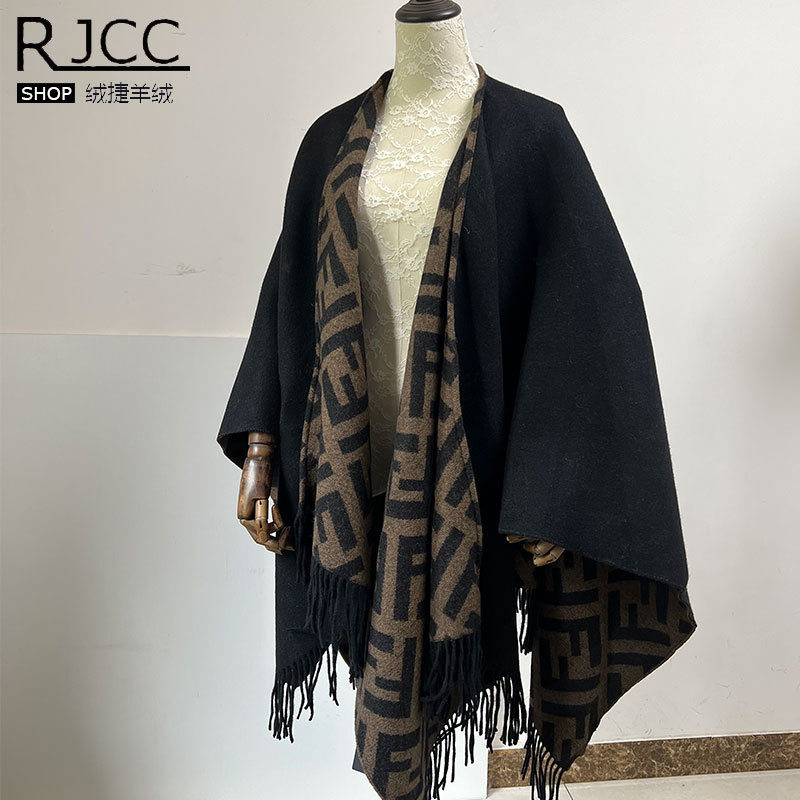 Rjcc Cashmere Lamb Wool Jacquard Double-Sided Cloak Comfortable Warm Casual Winter British Tassel Large Shawl