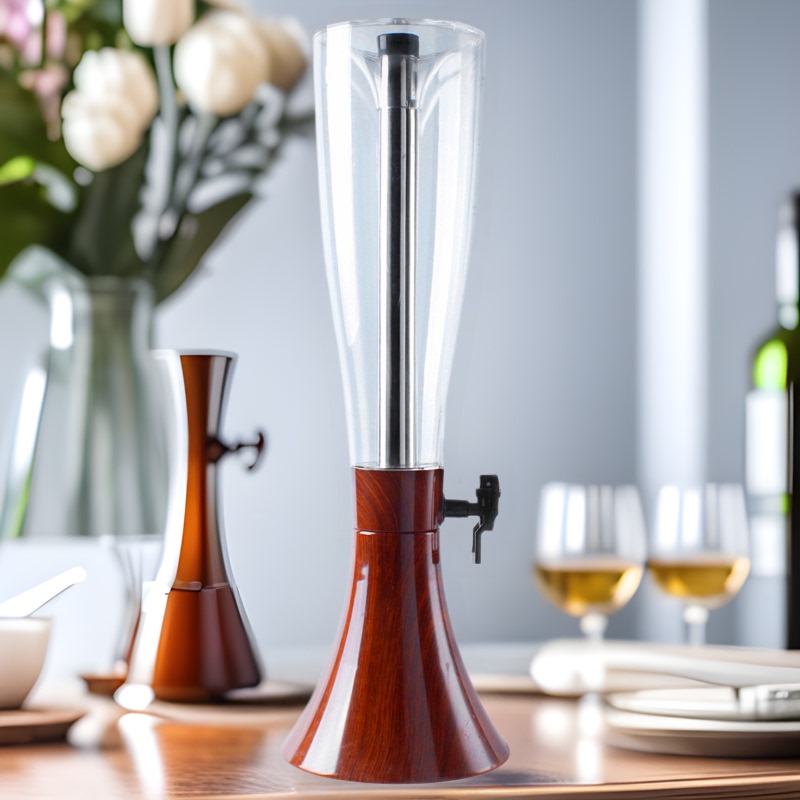 New Style Wood Grain Seat Acrylic Wine Dispenser Wine Tower Beer Machine Wine Column Coffee Machine Drinking Water Drink Machine Wine Cannon