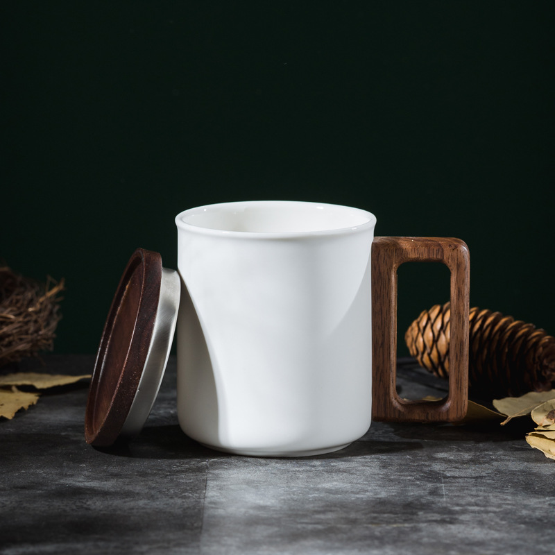 Suyuan taza de madera de nuez taza de cerámica taza de madera taza de café con cojín de taza de madera de madera logotipo publicitario grabado