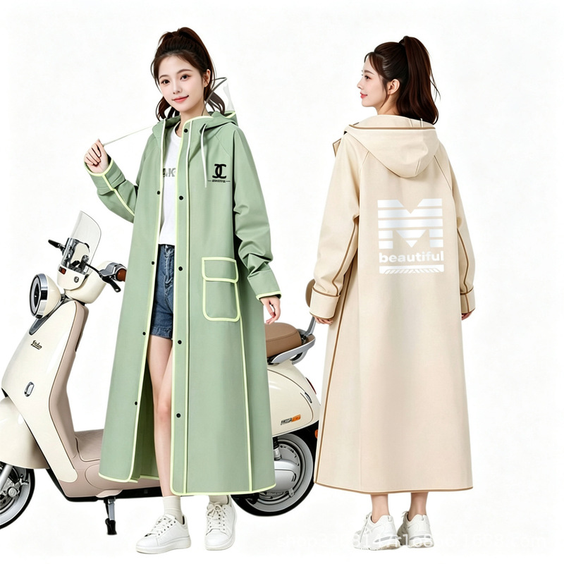 Long Trench Coat Raincoat for Adults, Women's Full-Body Storm-Proof Rain Poncho for Electric Scooter, Single-Person Use
