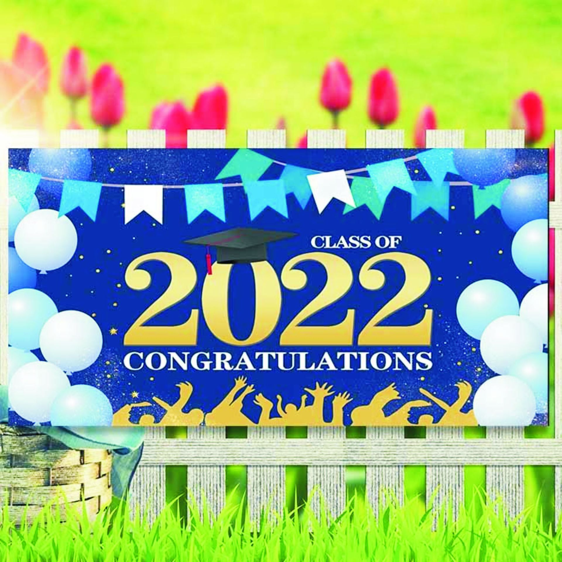 2023畢業季藍色橫幅懸挂旗幟畢業生晚會裝飾門廊GRAD拍照背景布