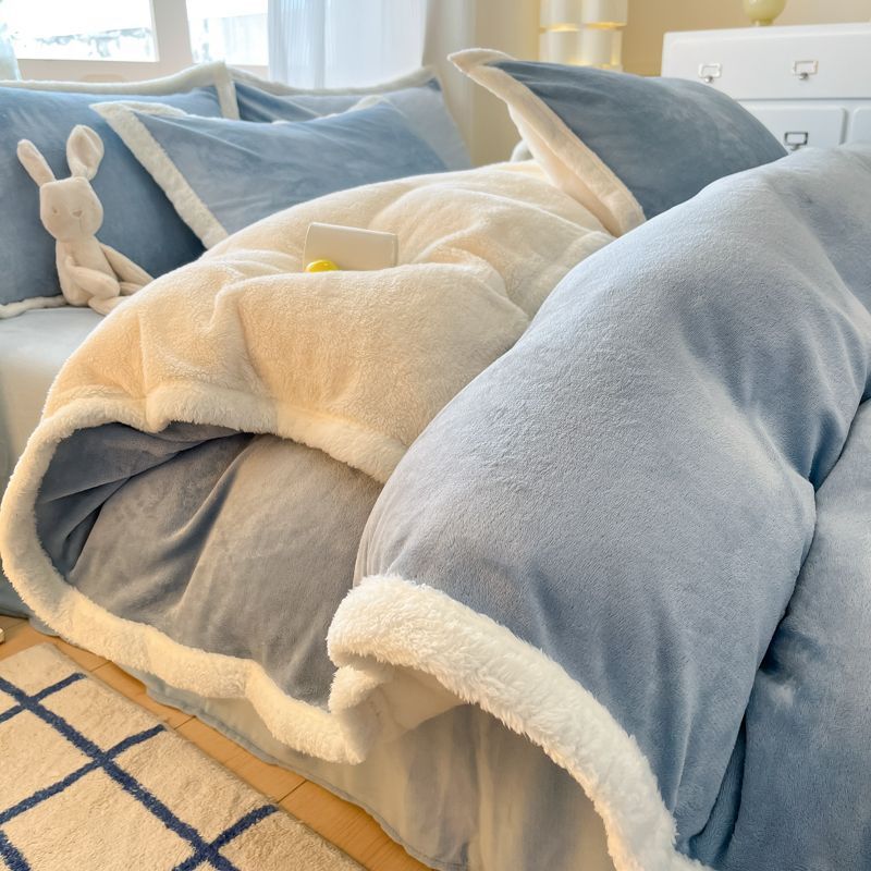母婴级冬季纯色加绒加厚羊羔绒被套单件保暖牛奶绒被罩宿舍四包邮