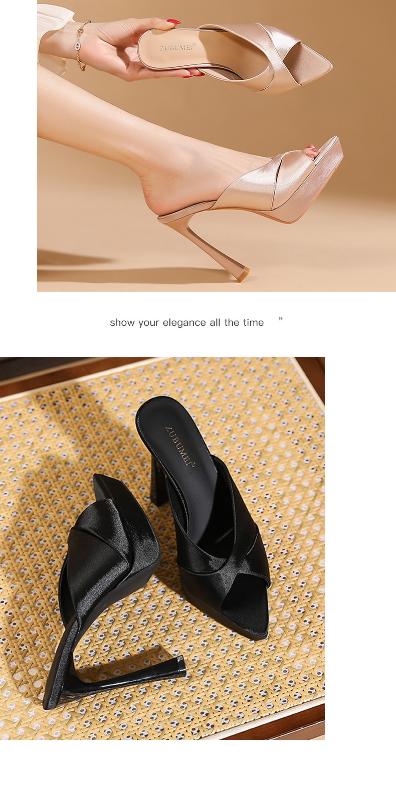 Sandal cao gót nữ mũi nhọn hở ngón, gót nhọn 9 cm, đế platform dày dáng — màu đen chi tiết 8