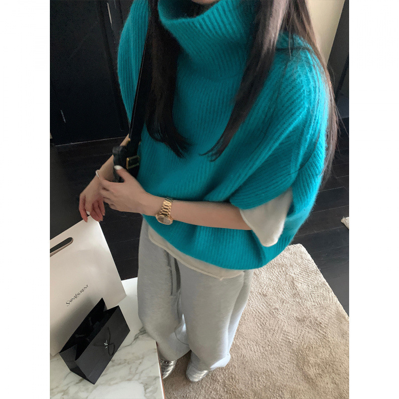 YS Casual Fashionable Layered Turtleneck Sweater Vest for Women, New Autumn and Winter Loose Fit Versatile Slimming Knit Top