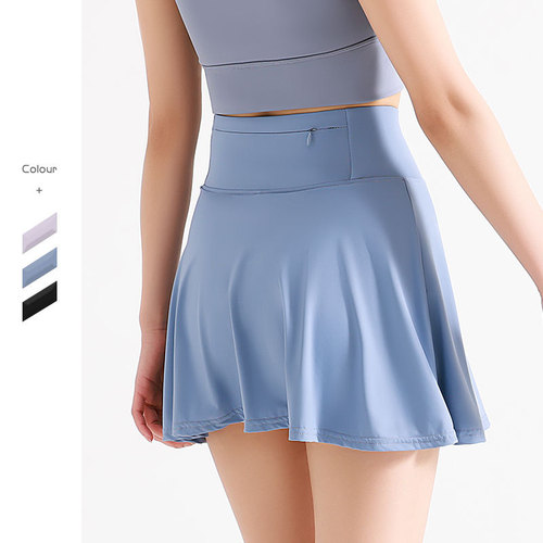 Summer anti-exposure tennis skirt nude quick-drying high-waist outdoor running fitness fake two-piece sports short skirt for women