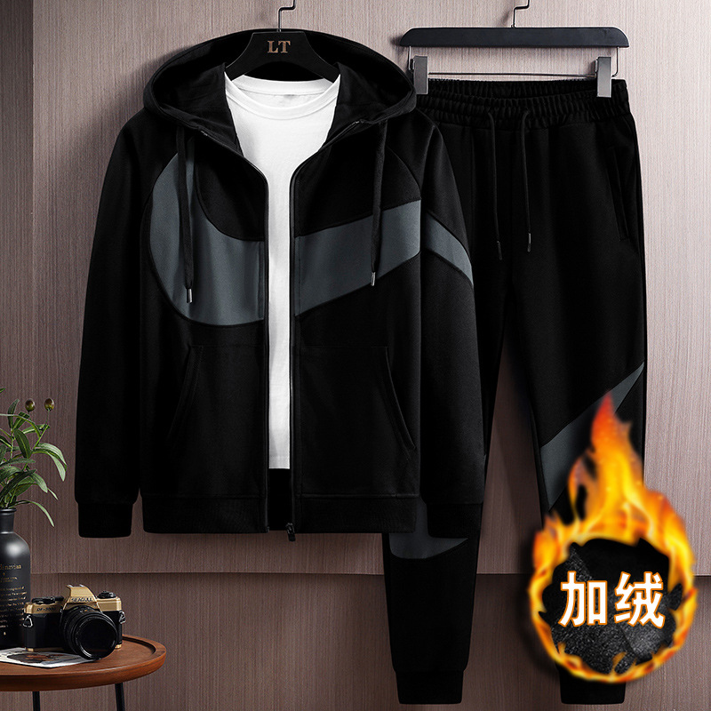 Transfronterizos otoño y invierno más terciopelo, camiseta deportiva casual masculina con sudadera con capuzas más terciopelo, moda y guapo