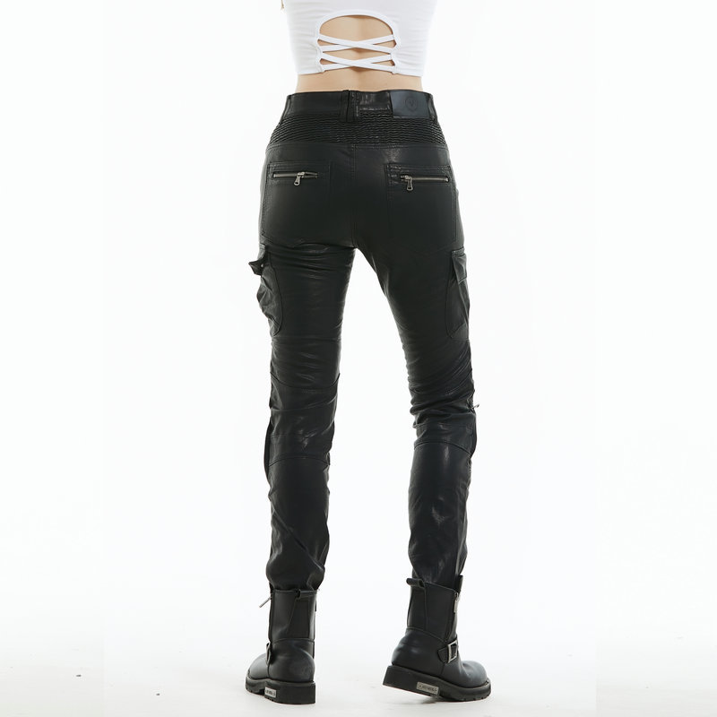 VOLERO motocicleta pantalones de montar Caballero motocicleta de las mujeres pantalones de cuero delgados pantalones casuales retro resistente a la caída a prueba de viento pantalones de cuero