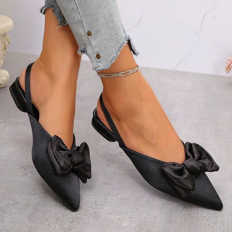 Модные босоножки с бантом и открытой спинкой, лето 2023, новые женские туфли с ремешком на щиколотке, женские сандалии